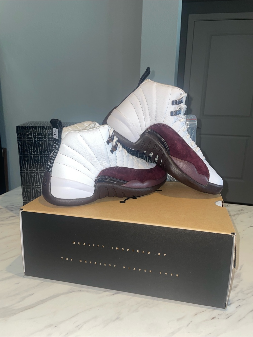 Jordan White and Burgundy High-Top Sneakers